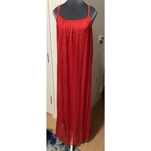 Made In Italy Venus Silk Maxi Dress Red OSFM Flowy Side Slit Boho Travel Beach
